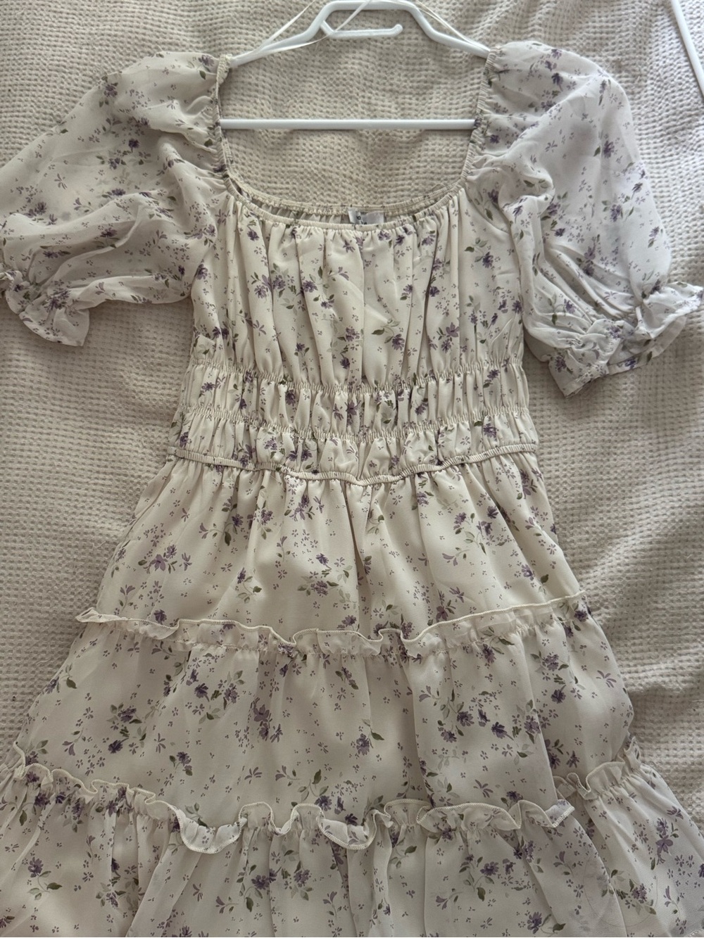 Envy Edit by Nine - Cream Floral Ruffled Dress with Puff Sleeves